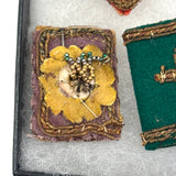 Heart, Bible, Flower, Three Hand-sewn Devotional "Breverl" with Wire, Metallic Thread and Beaded Decoration