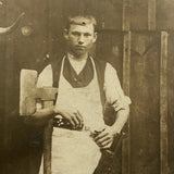 Beautiful Antique Photo of Young Butcher with Axe, Knives, and Steer Head