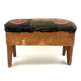 19th Century Primitive Pine Stool with Wonderful Pieced and Appliquéd Woolen Cover