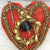 Heart, Bible, Flower, Three Hand-sewn Devotional "Breverl" with Wire, Metallic Thread and Beaded Decoration