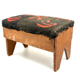 19th Century Primitive Pine Stool with Wonderful Pieced and Appliquéd Woolen Cover