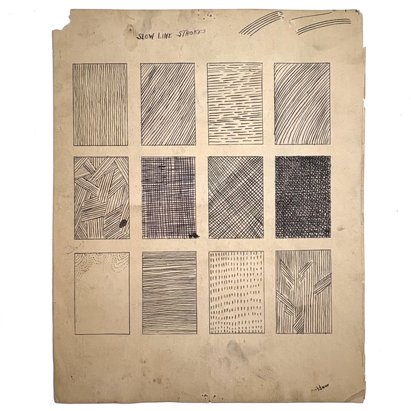 Slow Line Strokes, Satisfying (and a bit Raymond Pettibon-esque) Ink on Board Drawing