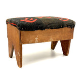 19th Century Primitive Pine Stool with Wonderful Pieced and Appliquéd Woolen Cover
