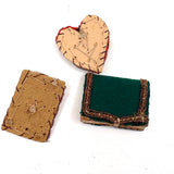 Heart, Bible, Flower, Three Hand-sewn Devotional "Breverl" with Wire, Metallic Thread and Beaded Decoration