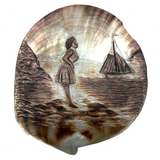 Looking Out, Charming c. 1880s Mother of Pearl Seashell Folk Art Carving