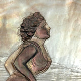 Looking Out, Charming c. 1880s Mother of Pearl Seashell Folk Art Carving