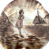 Looking Out, Charming c. 1880s Mother of Pearl Seashell Folk Art Carving