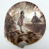 Looking Out, Charming c. 1880s Mother of Pearl Seashell Folk Art Carving