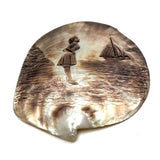 Looking Out, Charming c. 1880s Mother of Pearl Seashell Folk Art Carving