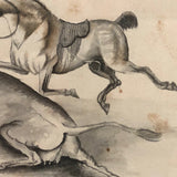Early-Mid 19th C. Watercolor - Man Tackled By Cow and Horse!