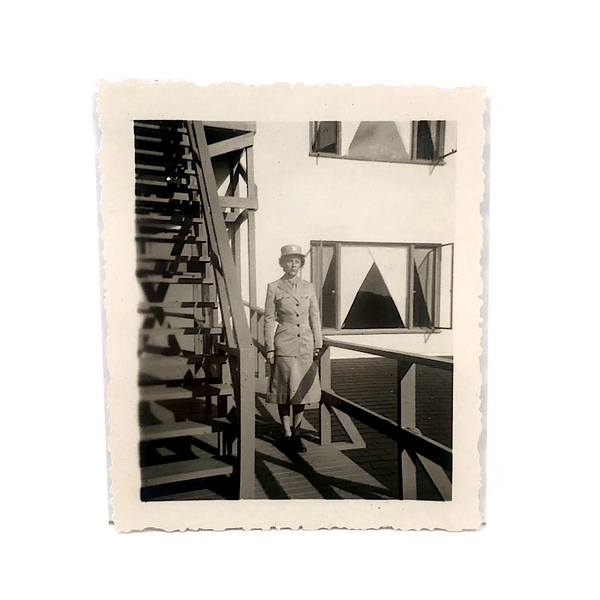 Woman Amid Geometries, 1940s Snapshot