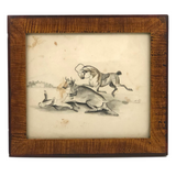 Early-Mid 19th C. Watercolor - Man Tackled By Cow and Horse!