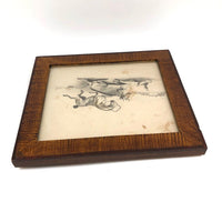 Early-Mid 19th C. Watercolor - Man Tackled By Cow and Horse!