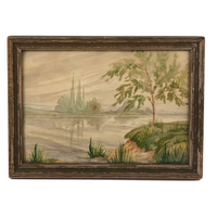 Atmospheric Antique Watercolor Landscape