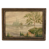 Atmospheric Antique Watercolor Landscape