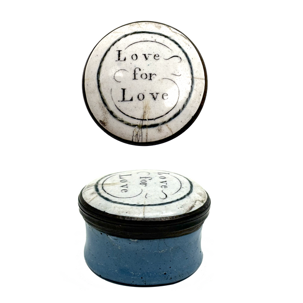Love for Love, Perfectly Succinct late 18th Century Bilston Battersea Enamelware Patch Box