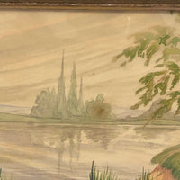 Atmospheric Antique Watercolor Landscape