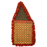 19th Century PA Needlepoint Wall-pocket in Homespun Wool with Woolen Trim
