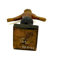 Arms Open, Sweet Old Carved Folk Art Figure in Polychrome