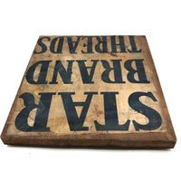 Star Brand Threads Old Hand-carved Wooden Print Block (with Print on Front)