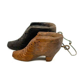 Charming Little Pair of Antique Carved Wooden Shoes on Wire Loop