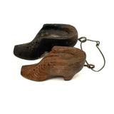 Charming Little Pair of Antique Carved Wooden Shoes on Wire Loop