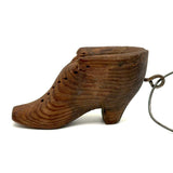 Charming Little Pair of Antique Carved Wooden Shoes on Wire Loop