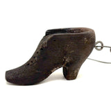 Charming Little Pair of Antique Carved Wooden Shoes on Wire Loop