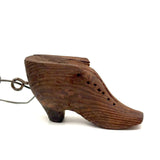 Charming Little Pair of Antique Carved Wooden Shoes on Wire Loop