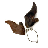 Charming Little Pair of Antique Carved Wooden Shoes on Wire Loop