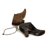 Charming Little Pair of Antique Carved Wooden Shoes on Wire Loop