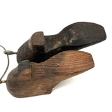 Charming Little Pair of Antique Carved Wooden Shoes on Wire Loop