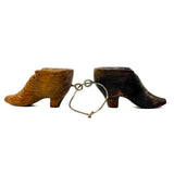 Charming Little Pair of Antique Carved Wooden Shoes on Wire Loop