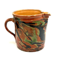 Pair of 19th Century French Rustic Marble Glazed Redware Pitchers