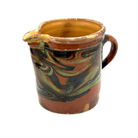 Pair of 19th Century French Rustic Marble Glazed Redware Pitchers