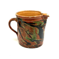 Pair of 19th Century French Rustic Marble Glazed Redware Pitchers