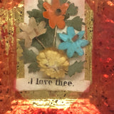 I Love Thee, Mid 19th Century Forget Me Not, Foil and Paper Flowers Under Glass