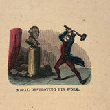 Mical Destroying His Work, Timely Feeling Antique Hand-colored Woodblock Print
