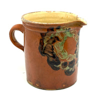 Pair of 19th Century French Rustic Marble Glazed Redware Pitchers