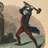 Mical Destroying His Work, Timely Feeling Antique Hand-colored Woodblock Print