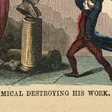 Mical Destroying His Work, Timely Feeling Antique Hand-colored Woodblock Print
