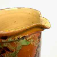Pair of 19th Century French Rustic Marble Glazed Redware Pitchers