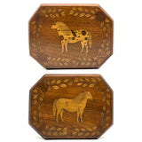 Marvelous Double Sided Antique PA Folk Art Box with Inlaid Horses