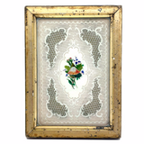 C. 1840s Paper Lace Valentine with Watercolored Flowers in Period Lemon Gold Frame