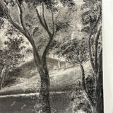 Sailboats, Mountains, Two Figures On Shore, Large Unframed Early Sandpaper Drawing