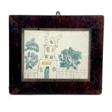 Charming Graphite and Watercolor House Portrait, Burdett NY, 1860s, with Another on Reverse