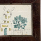 Charming Graphite and Watercolor House Portrait, Burdett NY, 1860s, with Another on Reverse