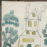 Charming Graphite and Watercolor House Portrait, Burdett NY, 1860s, with Another on Reverse