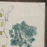 Charming Graphite and Watercolor House Portrait, Burdett NY, 1860s, with Another on Reverse