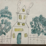 Charming Graphite and Watercolor House Portrait, Burdett NY, 1860s, with Another on Reverse